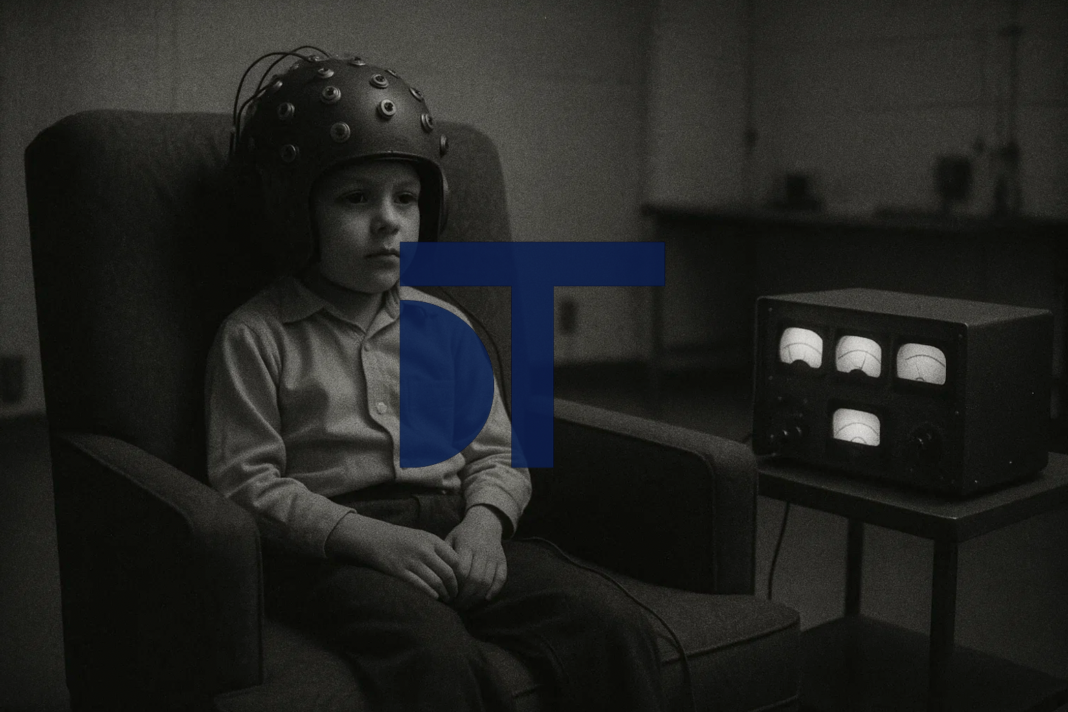 Child wearing EEG monitoring helmet